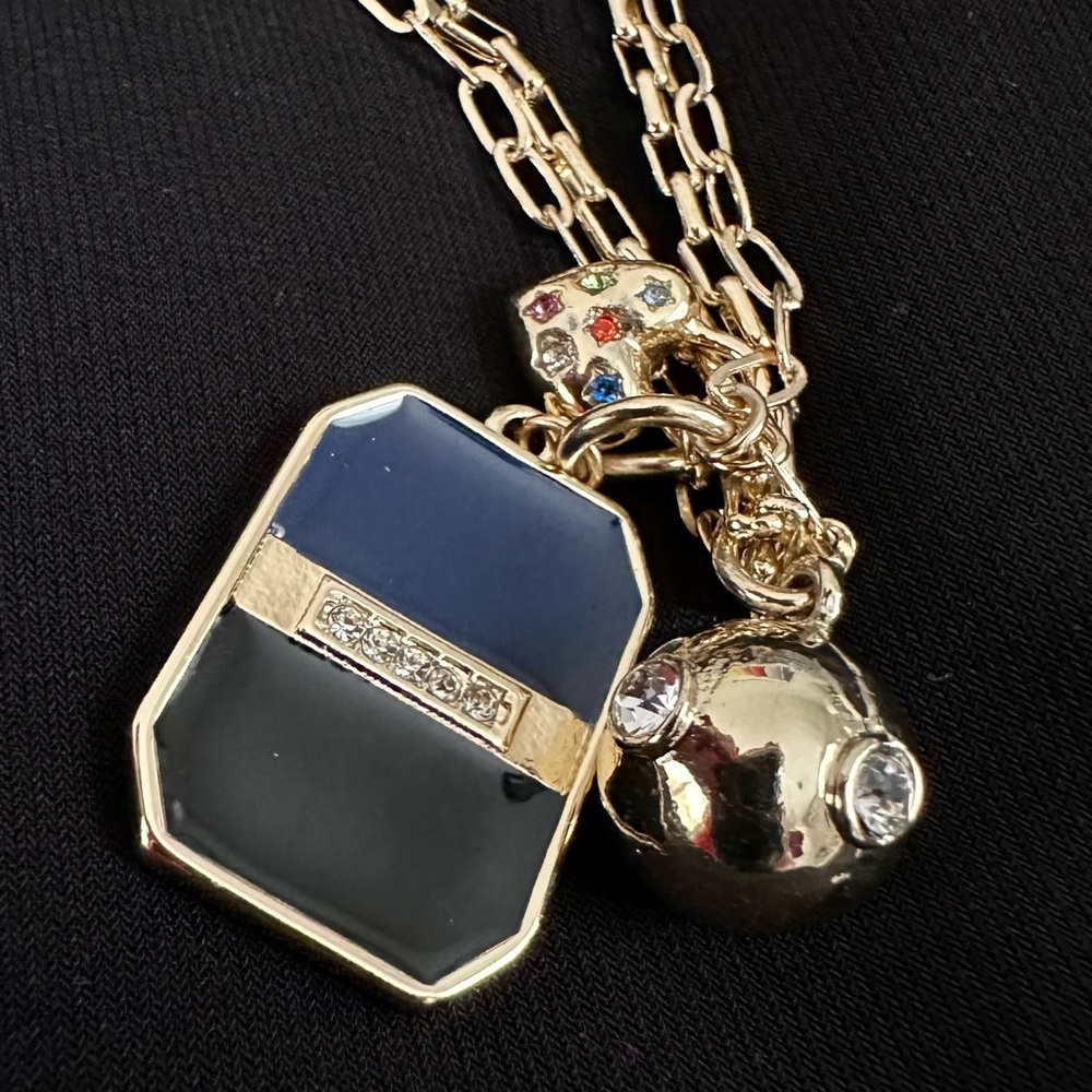 Banana Republic NWT necklace with two charms black and crystal, yellow gold.